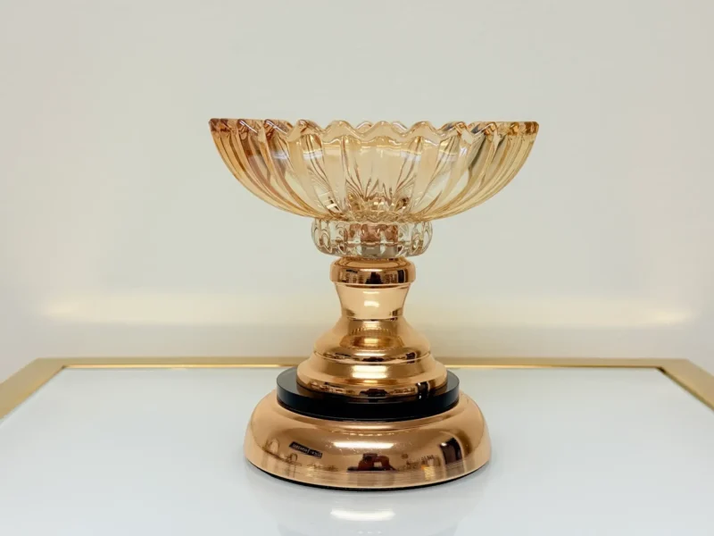 Set of 3 Crystal Glass Dessert Bowls with Rose Gold Base - Elegant Centerpiece Set