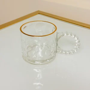 Set of 6 Glass Mugs with Textured Design and Gold Rim 11 fl oz