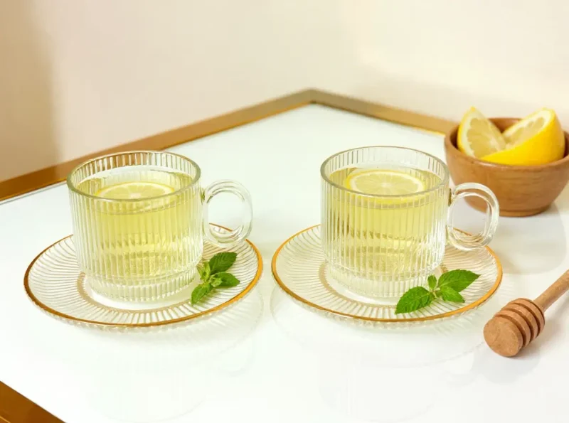 ribbed glass teacups