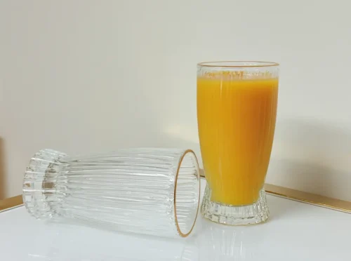 set-of-6-ribbed-highball-glasses-clear-gold-rim-12oz ribbed highball glasses