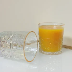 Set of 6 Textured Gold Rim Tumblers Clear 10 oz