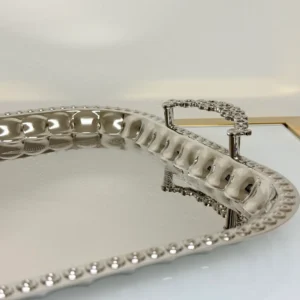 2-Piece Silver Serving Tray Set with Floral Engraving - Decorative Handles & Raised Edges