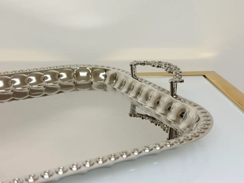 2-Piece Silver Serving Tray Set with Floral Engraving - Decorative Handles & Raised Edges