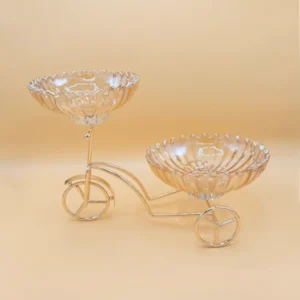 Gold Bicycle Glass Bowl Stand - Decorative Serveware for Snacks or Sweets