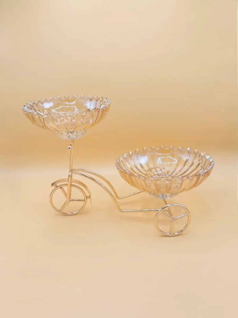 Gold Bicycle Glass Bowl Stand - Decorative Serveware for Snacks or Sweets