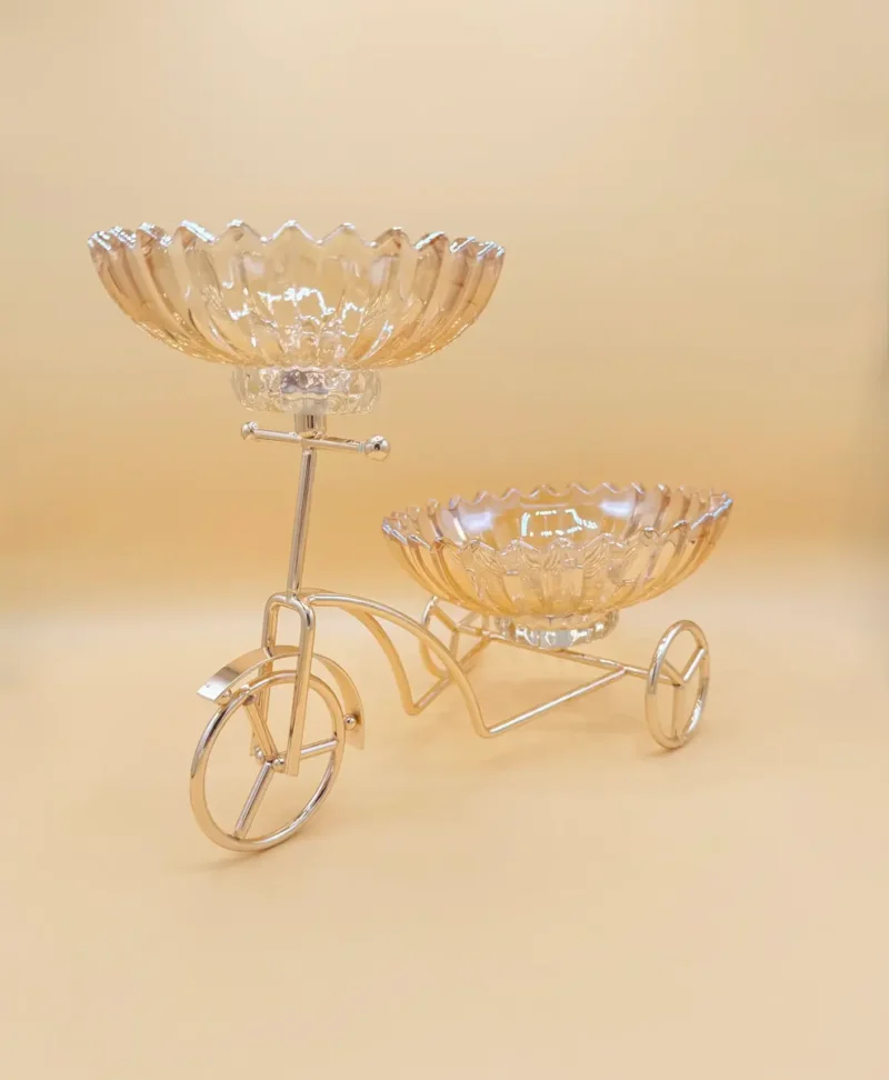 Gold Bicycle Glass Bowl Stand - Decorative Serveware for Snacks or Sweets