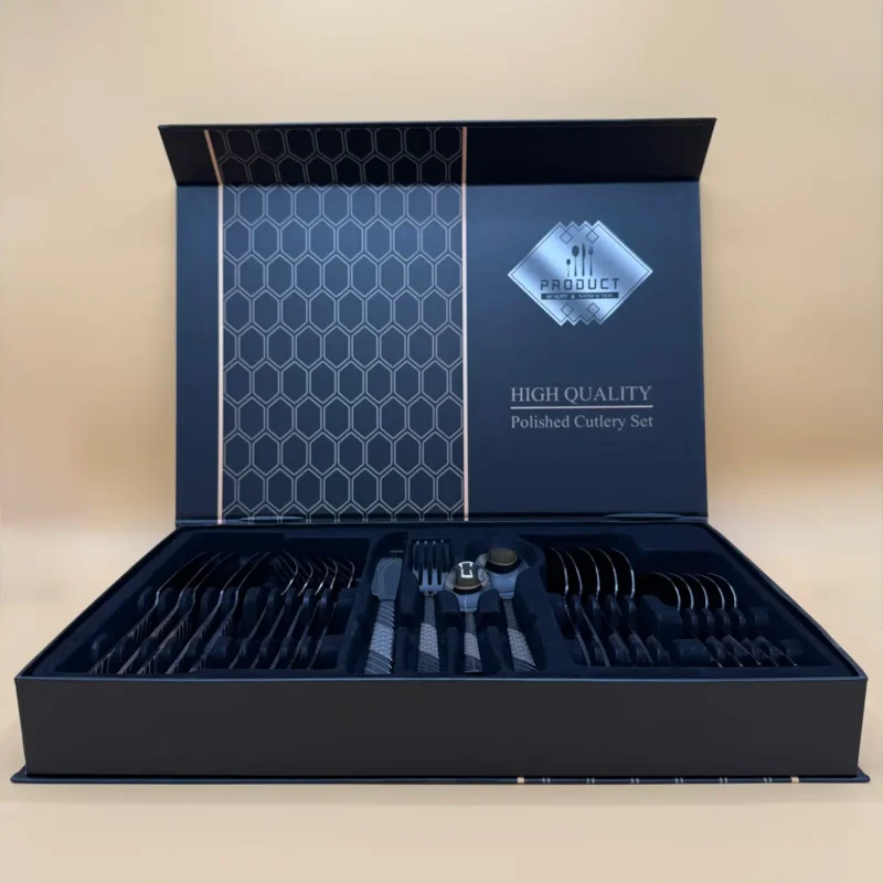 24-Piece Stainless Steel Flatware Set – Copper, Black Designs