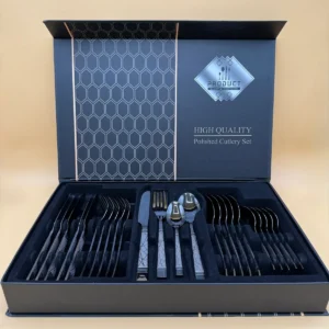 24-Piece Stainless Steel Flatware Set – Copper, Black Designs