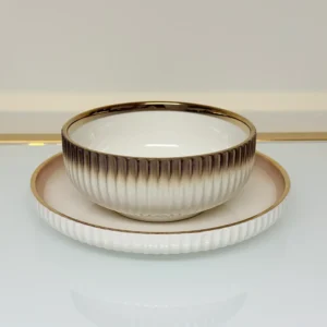 32-Piece Gradient Ceramic Dinnerware Set with Gold Trim - Plates, Bowls, Cups & Serving Plates (Brown or Black)