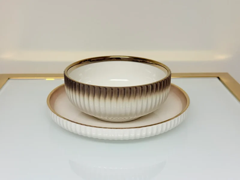 32-Piece Gradient Ceramic Dinnerware Set with Gold Trim - Plates, Bowls, Cups & Serving Plates (Brown or Black)