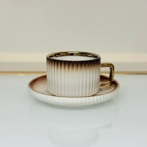 32-Piece Gradient Ceramic Dinnerware Set with Gold Trim - Plates, Bowls, Cups & Serving Plates (Brown or Black)