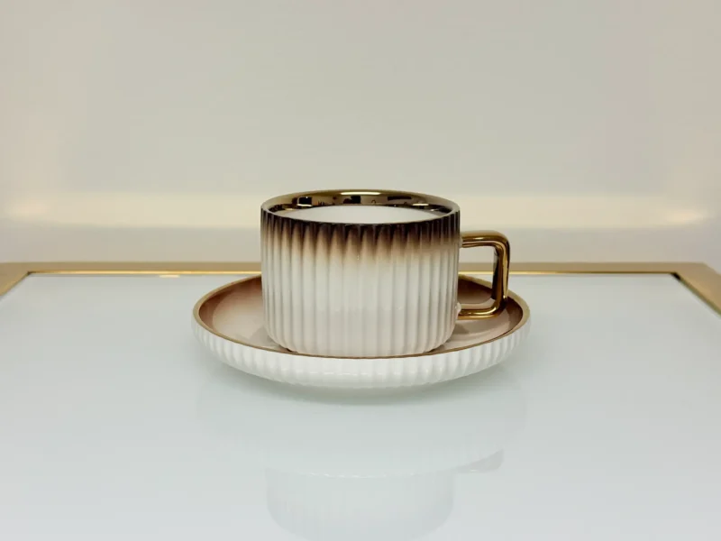 32-Piece Gradient Ceramic Dinnerware Set with Gold Trim - Plates, Bowls, Cups & Serving Plates (Brown or Black)