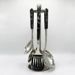 7pc-stainless-steel-utensil-set-faux-wood-handle-black 7-Piece Stainless Steel Kitchen Utensil Set with Faux Wood-Textured Handle - Light Brown, Brown, Black