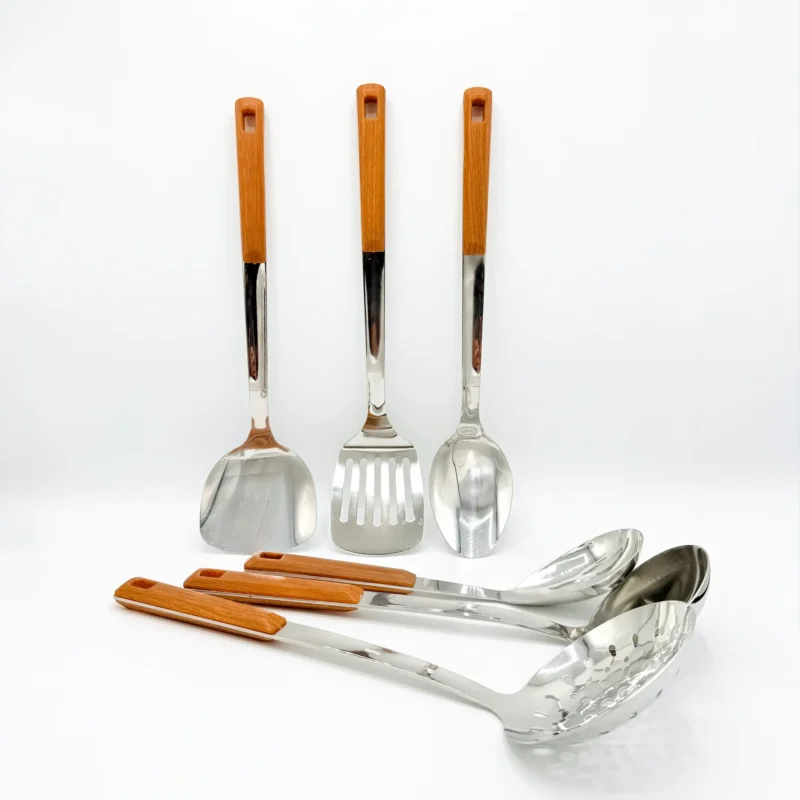 7pc-stainless-steel-utensil-set-faux-wood-handle-light-brown-all 7-Piece Stainless Steel Kitchen Utensil Set with Faux Wood-Textured Handle - Light Brown, Brown, Black