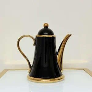 8-Piece Ceramic Tea Set with Gold Trim - Teapot, 6 Cups & Tray (Black or White)