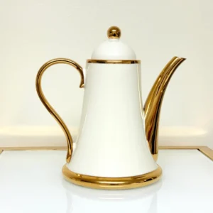 8-Piece Ceramic Tea Set with Gold Trim - Teapot, 6 Cups & Tray (Black or White)