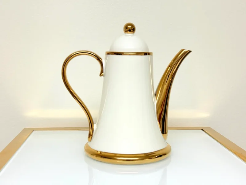 8-Piece Ceramic Tea Set with Gold Trim - Teapot, 6 Cups & Tray (Black or White)