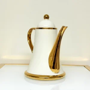 8-Piece Ceramic Tea Set with Gold Trim - Teapot, 6 Cups & Tray (Black or White)