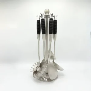 black-7-piece-stainless-steel-cooking-utensil-set-with-stand 7-Piece Stainless Steel Cooking Utensil Set with Stand
