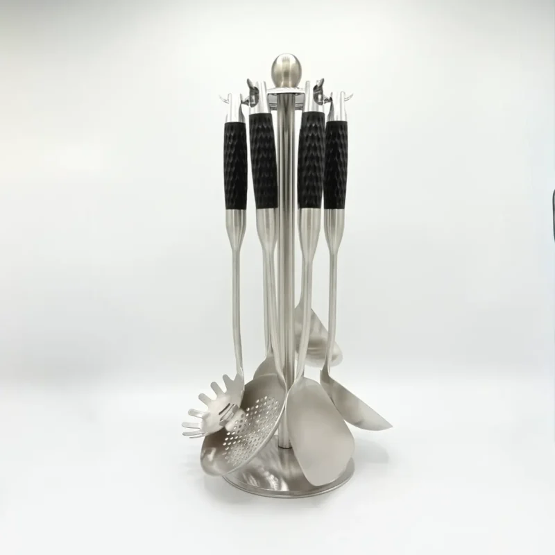 black-7-piece-stainless-steel-cooking-utensil-set-with-stand 7-Piece Stainless Steel Cooking Utensil Set with Stand