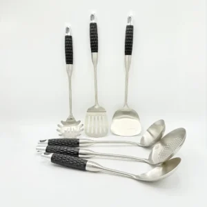 black-7-piece-stainless-steel-cooking-utensil-set-with-stand-open 7-Piece Stainless Steel Cooking Utensil Set with Stand