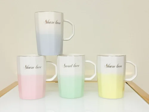 ceramic mug with gradient finish and love quote