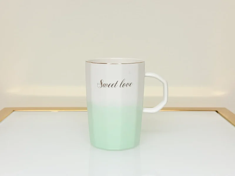 Ceramic Mug with Gradient Finish and Love Quote - “Share Love” & “Sweet Love” Mugs (Green, Blue, Pink, Yellow)