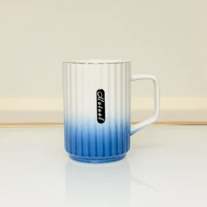 Ceramic Mug with Ombre Gradient - Ribbed Coffee & Tea Mug (Green, Blue, Red, Brown)