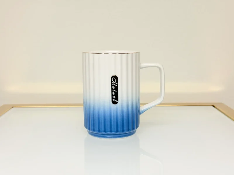 Ceramic Mug with Ombre Gradient - Ribbed Coffee & Tea Mug (Green, Blue, Red, Brown)