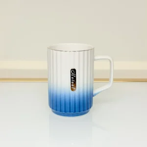 Ceramic Mug with Ombre Gradient - Ribbed Coffee & Tea Mug (Green, Blue, Red, Brown)
