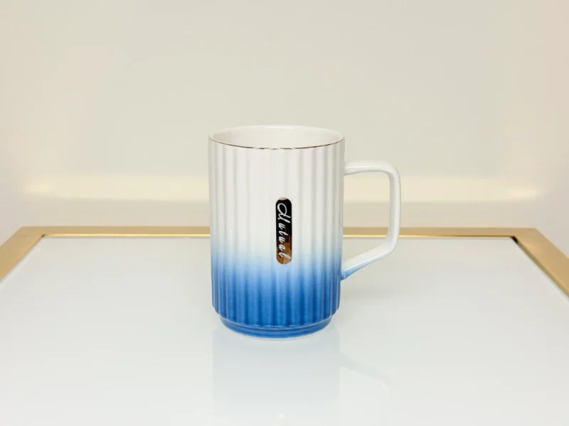 Ceramic Mug with Ombre Gradient - Ribbed Coffee & Tea Mug (Green, Blue, Red, Brown)