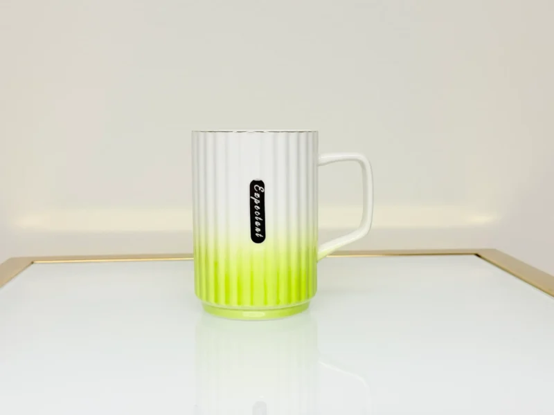 Ceramic Mug with Ombre Gradient - Ribbed Coffee & Tea Mug (Green, Blue, Red, Brown)
