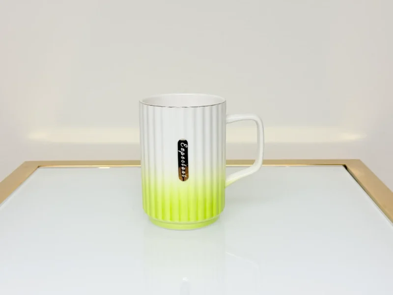 Ceramic Mug with Ombre Gradient - Ribbed Coffee & Tea Mug (Green, Blue, Red, Brown)