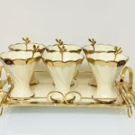 dessert cup set with gold tray and spoons