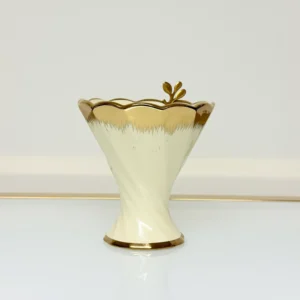 Dessert Cup Set with Gold Tray and Spoons - 6-Piece Ceramic Ice Cream Cups (Green, Cream)