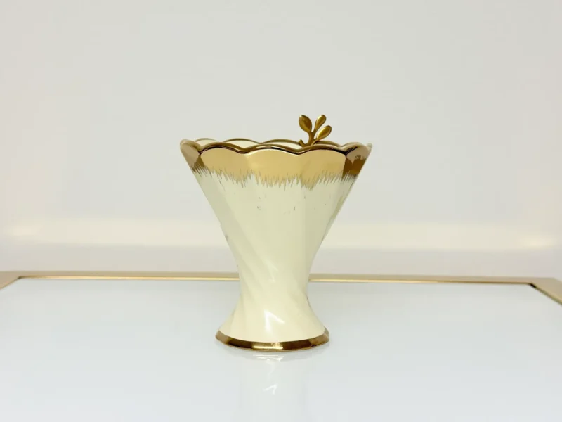 Dessert Cup Set with Gold Tray and Spoons - 6-Piece Ceramic Ice Cream Cups (Green, Cream)