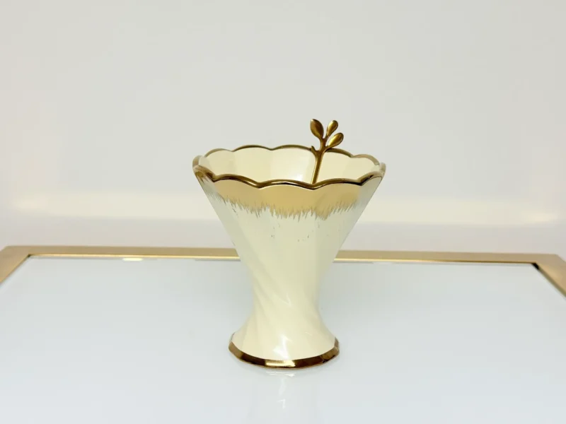 Dessert Cup Set with Gold Tray and Spoons - 6-Piece Ceramic Ice Cream Cups (Green, Cream)