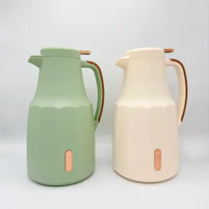 Insulated Thermal Carafe - 2L (68 oz) Vacuum Flask for Hot & Cold Beverages (Green & Cream)