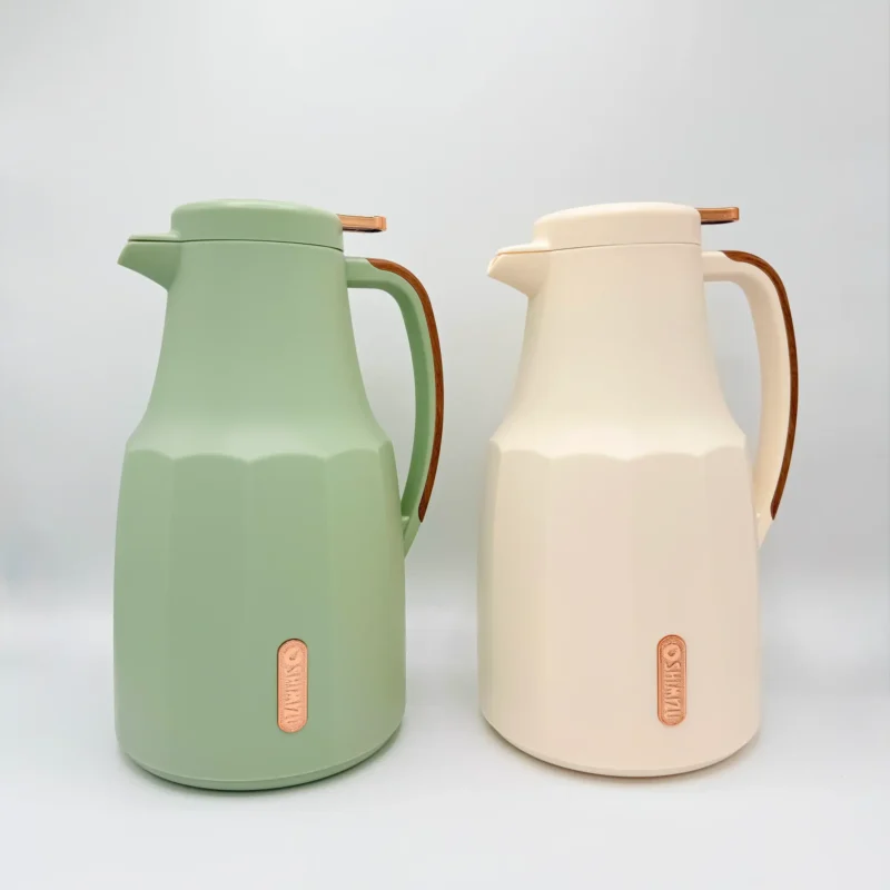 Insulated Thermal Carafe - 2L (68 oz) Vacuum Flask for Hot & Cold Beverages (Green & Cream)