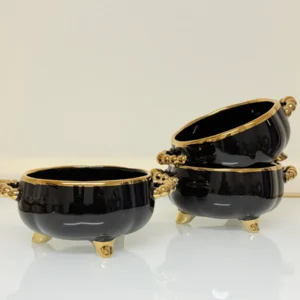 Luxury Ceramic Soup Bowl Set with Stand and Spoons - 15 Piece Serving Set (Black, Cream, Mocha, White)