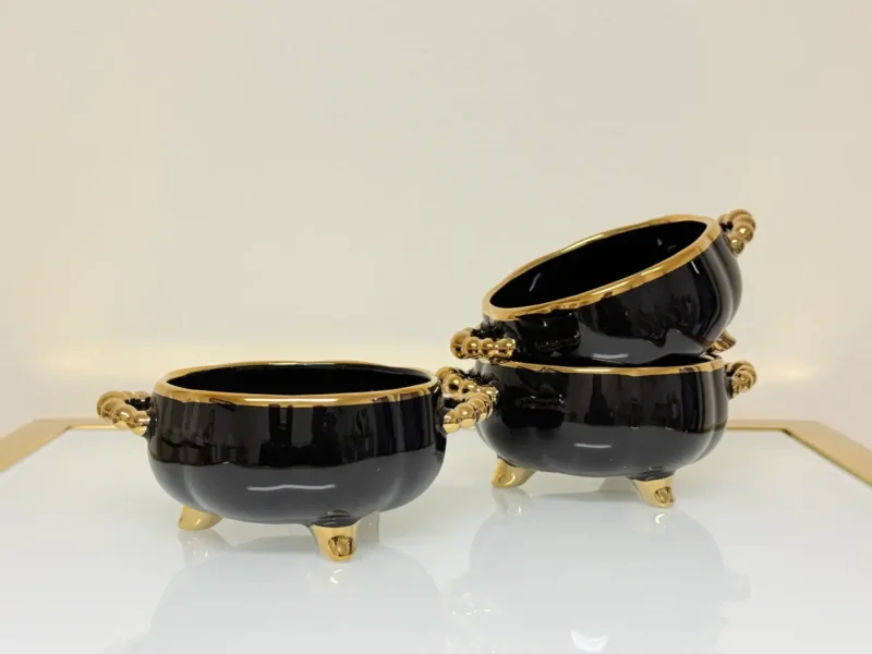 Luxury Ceramic Soup Bowl Set with Stand and Spoons - 15 Piece Serving Set (Black, Cream, Mocha, White)