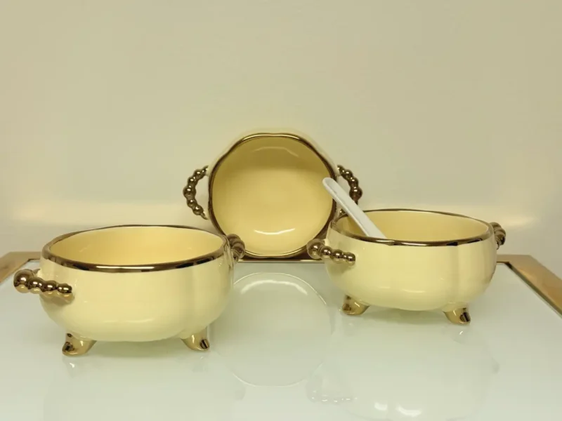 Luxury Ceramic Soup Bowl Set with Stand and Spoons - 15 Piece Serving Set (Black, Cream, Mocha, White)