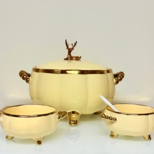 Luxury Ceramic Soup Bowl Set with Stand and Spoons - 15 Piece Serving Set (Black, Cream, Mocha, White)