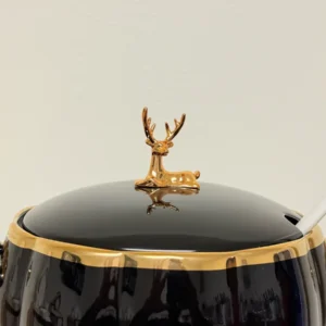 Luxury Ceramic Soup Bowl Set with Stand and Spoons - 15 Piece Serving Set (Black, Cream, Mocha, White)