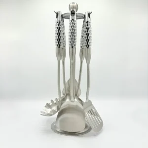 silver-7-piece-stainless-steel-cooking-utensil-set-with-stand 7-Piece Stainless Steel Cooking Utensil Set with Stand