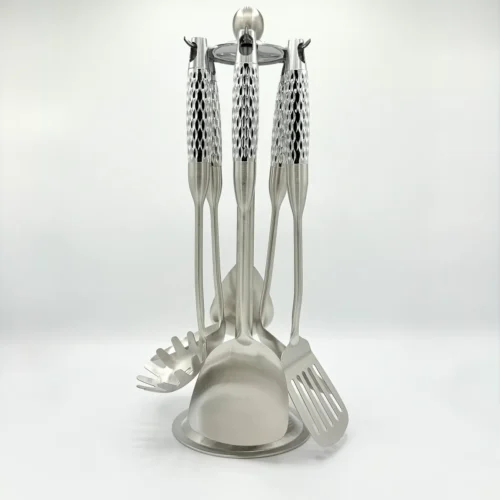 silver-7-piece-stainless-steel-cooking-utensil-set-with-stand 7-Piece Stainless Steel Cooking Utensil Set with Stand