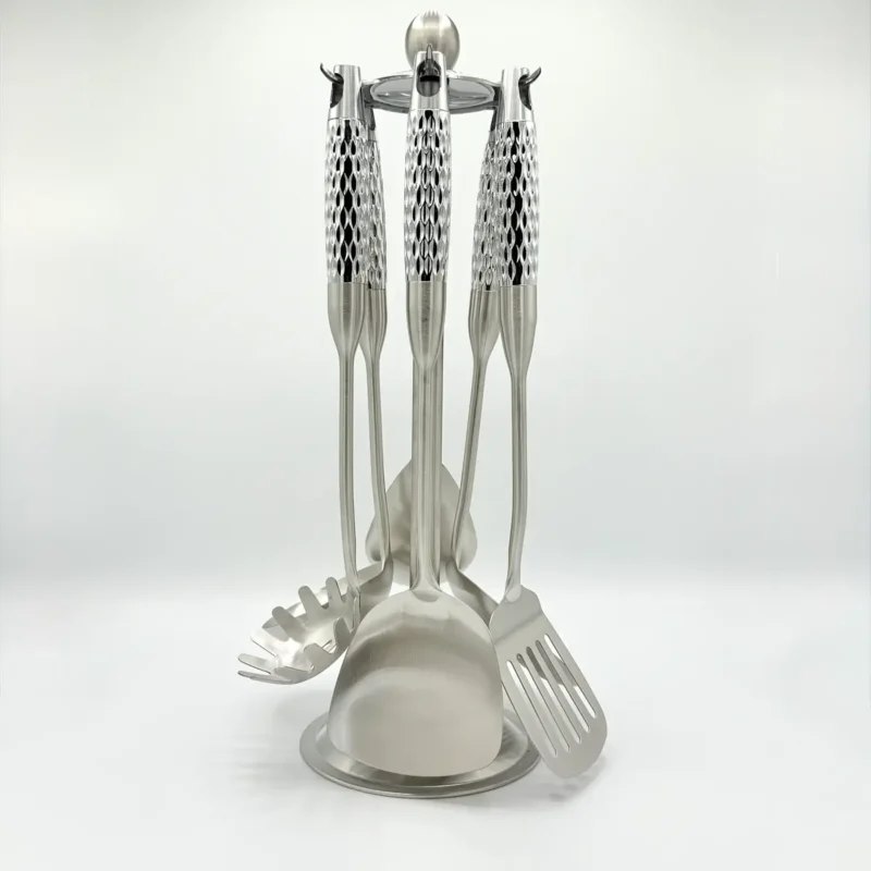 silver-7-piece-stainless-steel-cooking-utensil-set-with-stand 7-Piece Stainless Steel Cooking Utensil Set with Stand