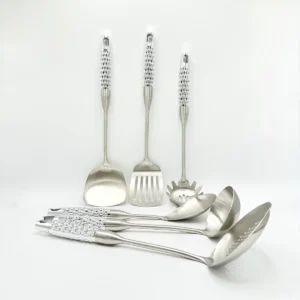 silver-7-piece-stainless-steel-cooking-utensil-set-with-stand-open 7-Piece Stainless Steel Cooking Utensil Set with Stand