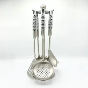 silver-7-piece-stainless-steel-cooking-utensil-set-with-stand-side 7-Piece Stainless Steel Cooking Utensil Set with Stand