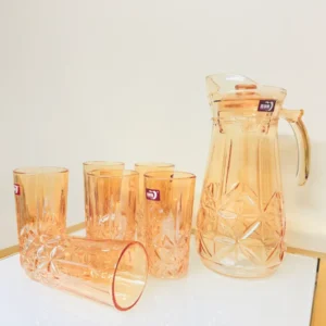 Glass Pitcher Set with Glasses - 57.5oz Pitcher + Six 9.4oz Glasses - Amber or Clear
